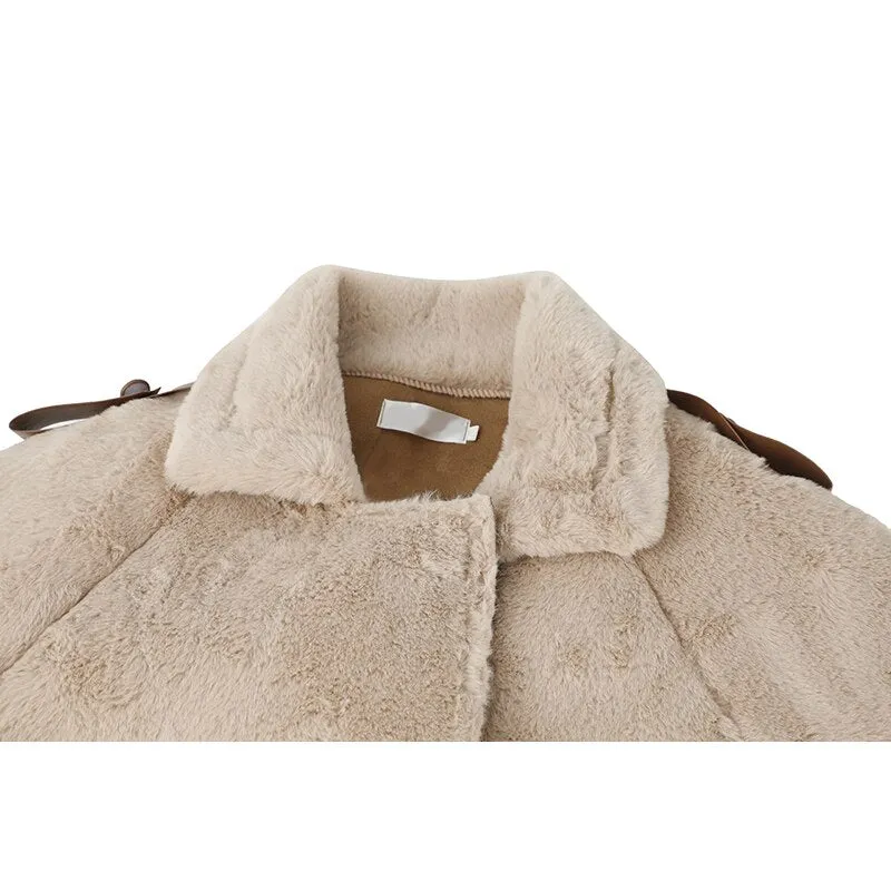 Winter New Woman Chic Overcoat Leather Lambs Wool Fashion Winter Jacket