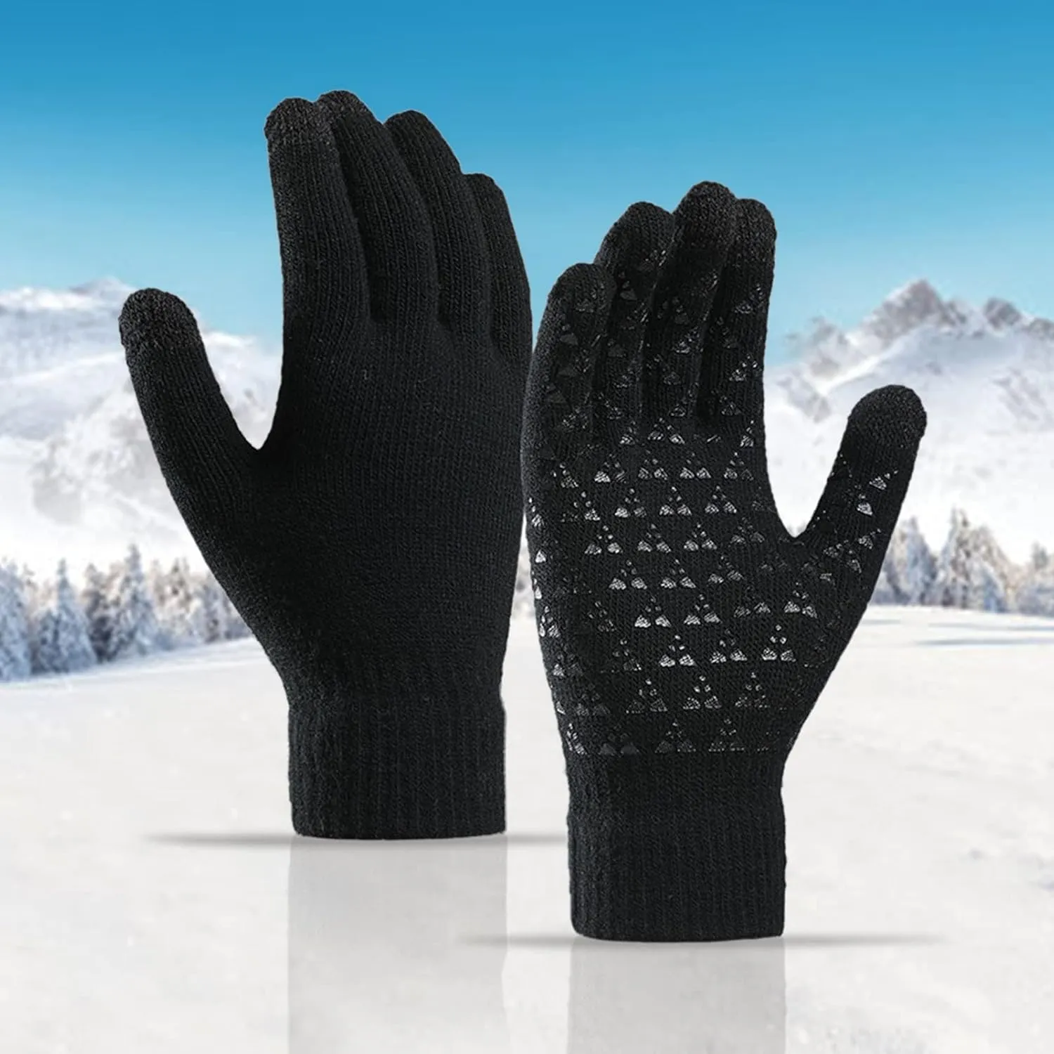 Winter Touchscreen Gloves for Men Women Thermal Warm Anti-Slip Touch Screen Lined Stretch Knit Glove for Hiking
