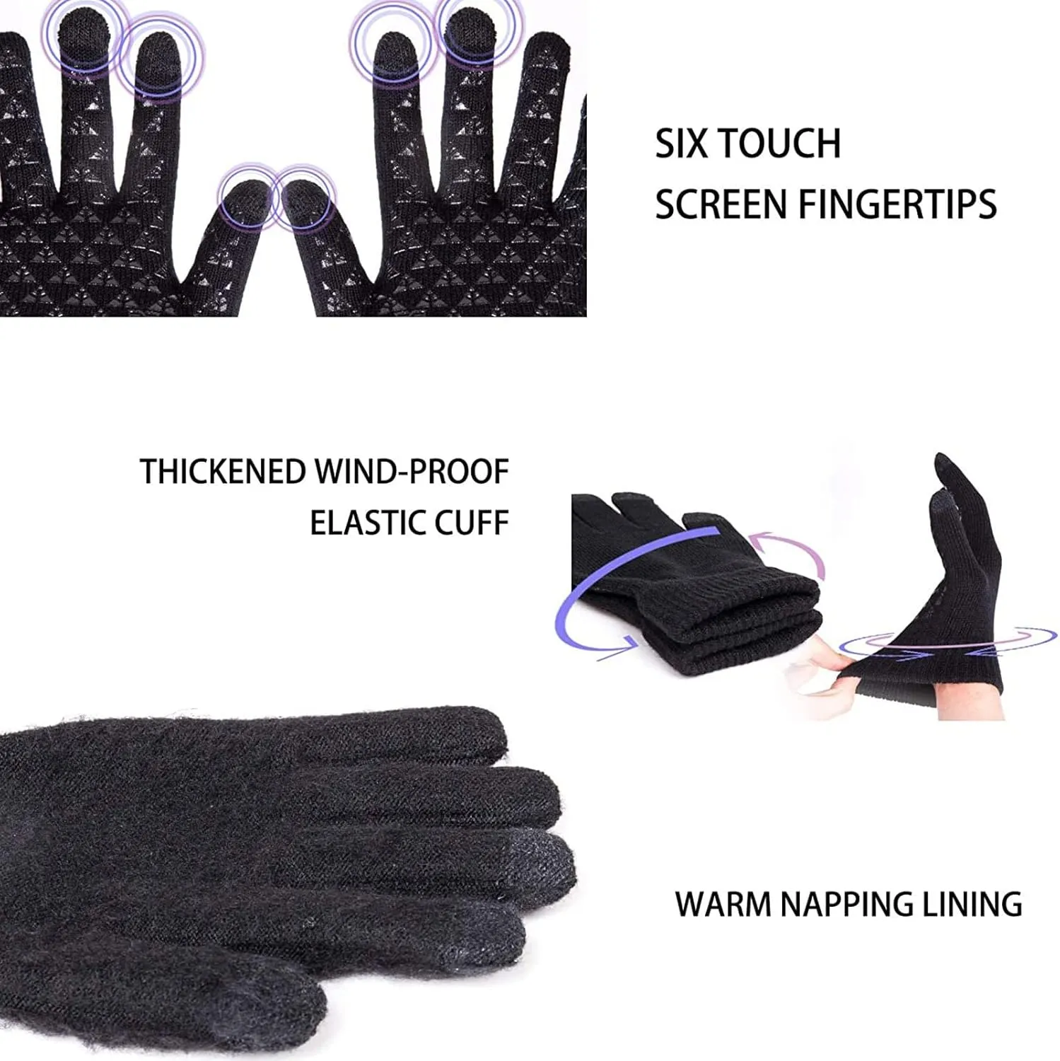 Winter Touchscreen Gloves for Men Women Thermal Warm Anti-Slip Touch Screen Lined Stretch Knit Glove for Hiking