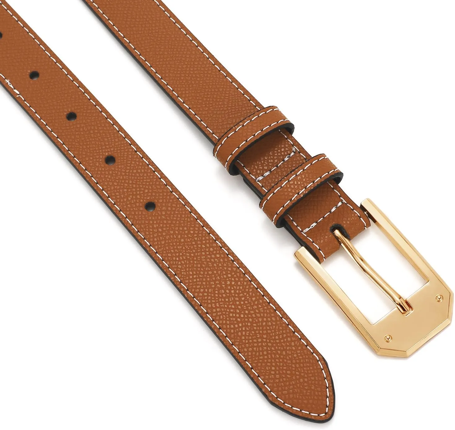 Women Skinny Belt Thin Leather Belt for Jeans Gold Buckle 1.34'' wide