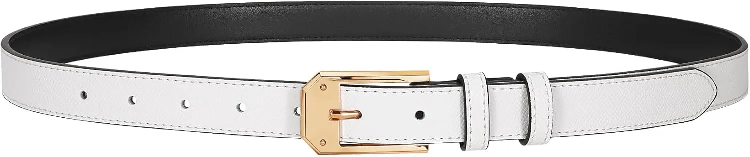 Women Skinny Belt Thin Leather Belt for Jeans Gold Buckle 1.34'' wide