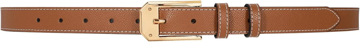 Women Skinny Belt Thin Leather Belt for Jeans Gold Buckle 1.34'' wide