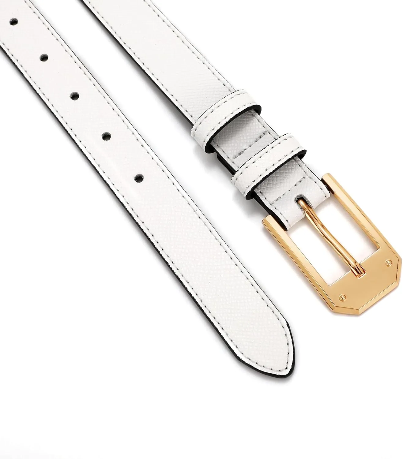 Women Skinny Belt Thin Leather Belt for Jeans Gold Buckle 1.34'' wide