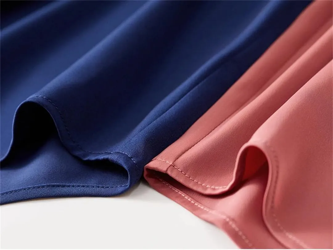 Women Solid Satin Shirt Straight Lapel Single Breasted Blouse Long Sleeve Buttons Blouse