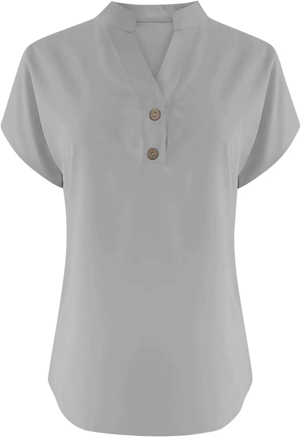 Women's Button Down Linen Shirt Short Sleeve V-Neck Tee Solid Color Casual Blouse Lightweight and Breathable Tops
