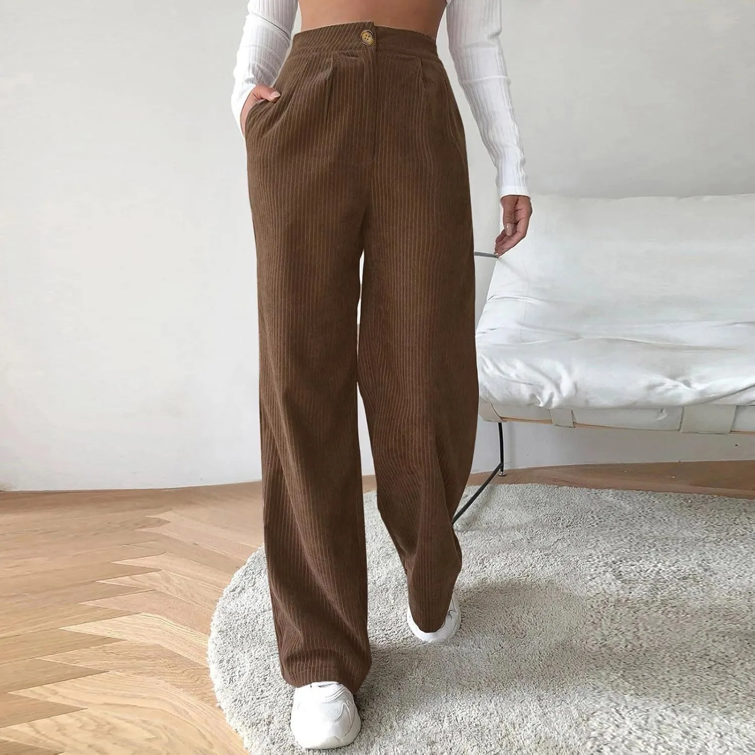 Womens Corduroy Pants Wide Leg High Waisted Sweatpants Loose Lounge Lightweight Trousers Stretchy Straight Pants