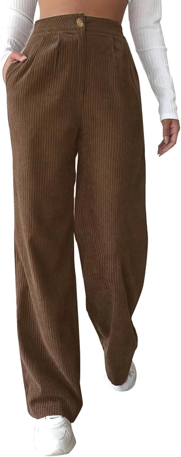Womens Corduroy Pants Wide Leg High Waisted Sweatpants Loose Lounge Lightweight Trousers Stretchy Straight Pants