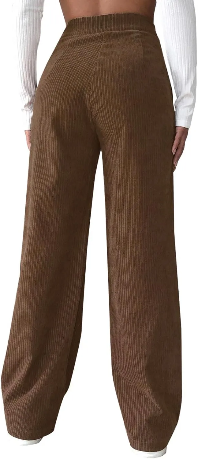 Womens Corduroy Pants Wide Leg High Waisted Sweatpants Loose Lounge Lightweight Trousers Stretchy Straight Pants
