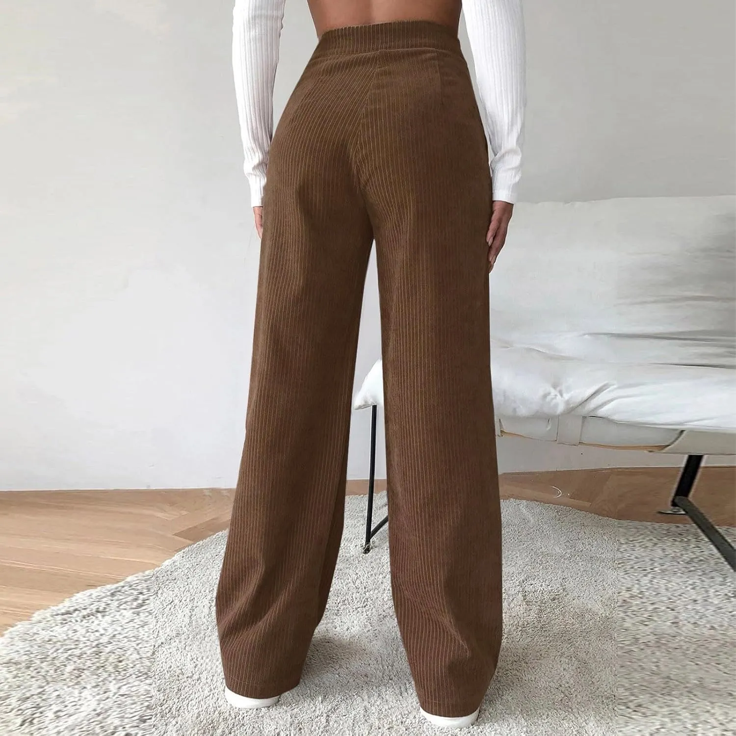 Womens Corduroy Pants Wide Leg High Waisted Sweatpants Loose Lounge Lightweight Trousers Stretchy Straight Pants