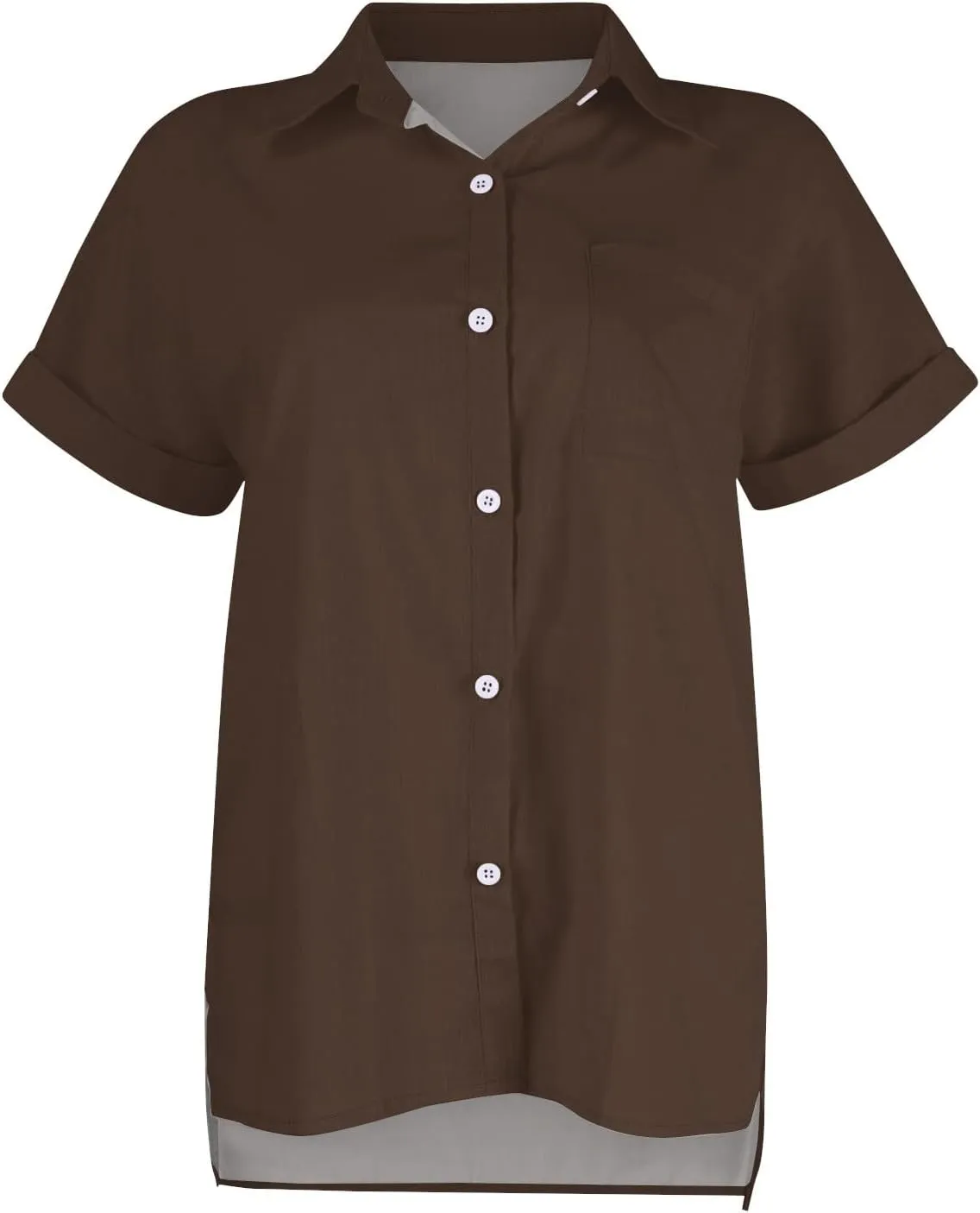 Womens Cotton Linen Button Down Shirt Summer Casual Short Sleeve Solid Color T Shirts Loose Work Tops with Pockets
