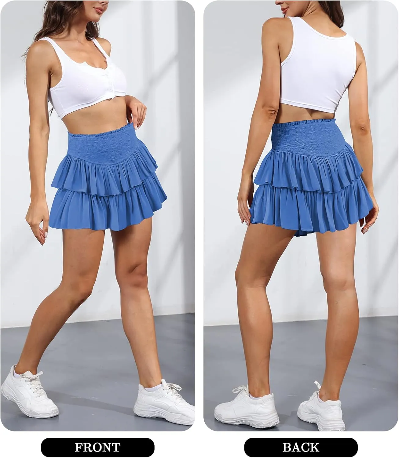 Women's Cute High Waist Ruffle Mini Skirt Layered Ruffle Hem Flared Flowy Casual Swing Beach Mini Short Skirt