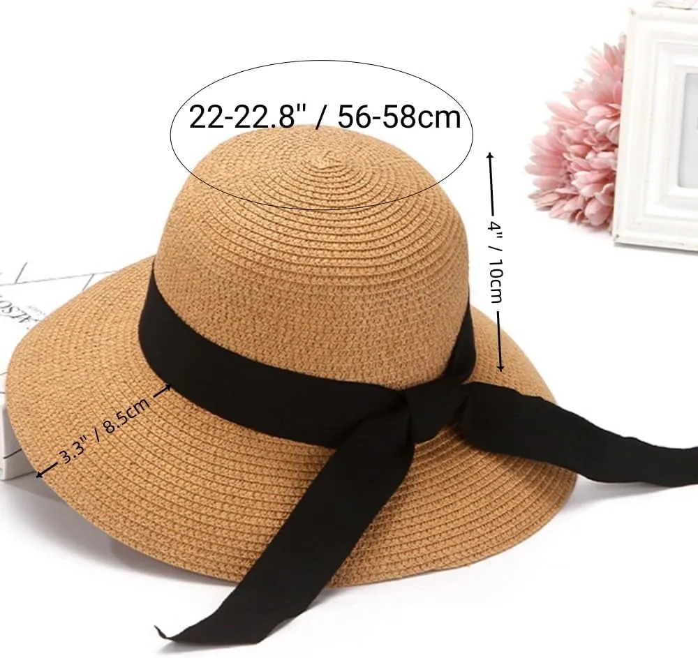 Womens Floppy Beach Sun Straw Hat Foldable Travel Wide Brim Summer Bucket Hat UPF 50 
