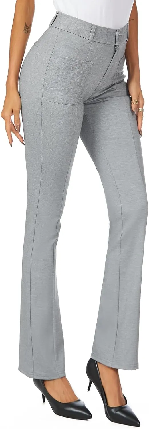 Women's High Waist Stretchy Bootcut Dress Work Slacks Pants with Pockets
