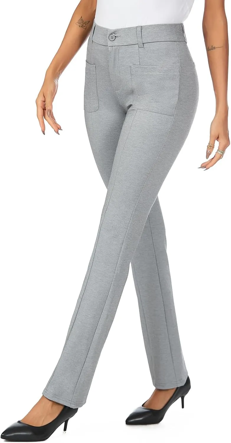 Women's High Waist Stretchy Bootcut Dress Work Slacks Pants with Pockets