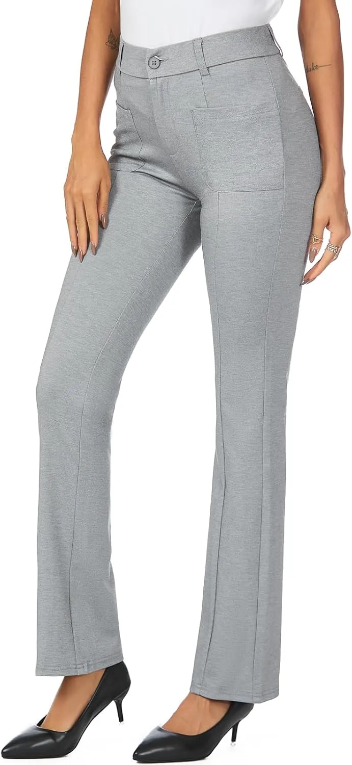 Women's High Waist Stretchy Bootcut Dress Work Slacks Pants with Pockets
