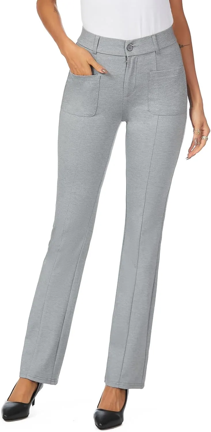 Women's High Waist Stretchy Bootcut Dress Work Slacks Pants with Pockets