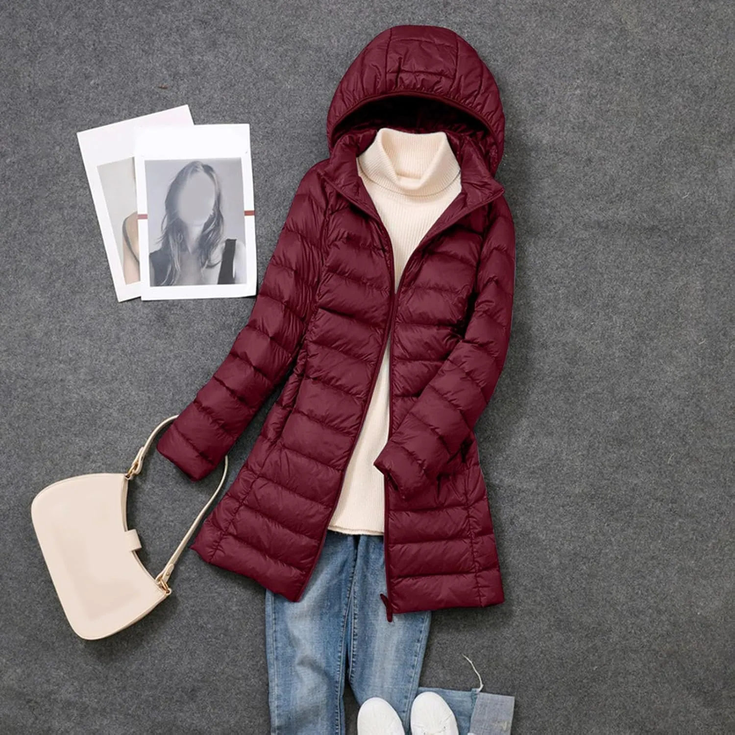 Women's Hooded Packable Ultra Light Weight Short Down Jacket Packable Lightweight Full-Zip Puffer Jacket Travel Puffer Coat