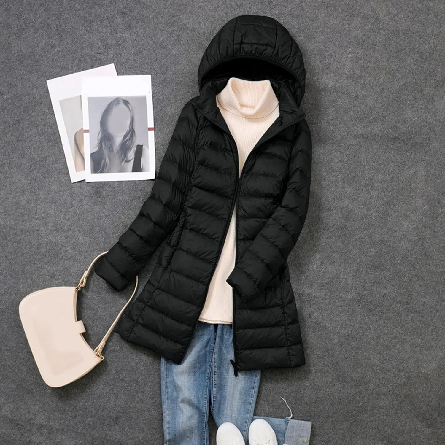 Women's Hooded Packable Ultra Light Weight Short Down Jacket Packable Lightweight Full-Zip Puffer Jacket Travel Puffer Coat