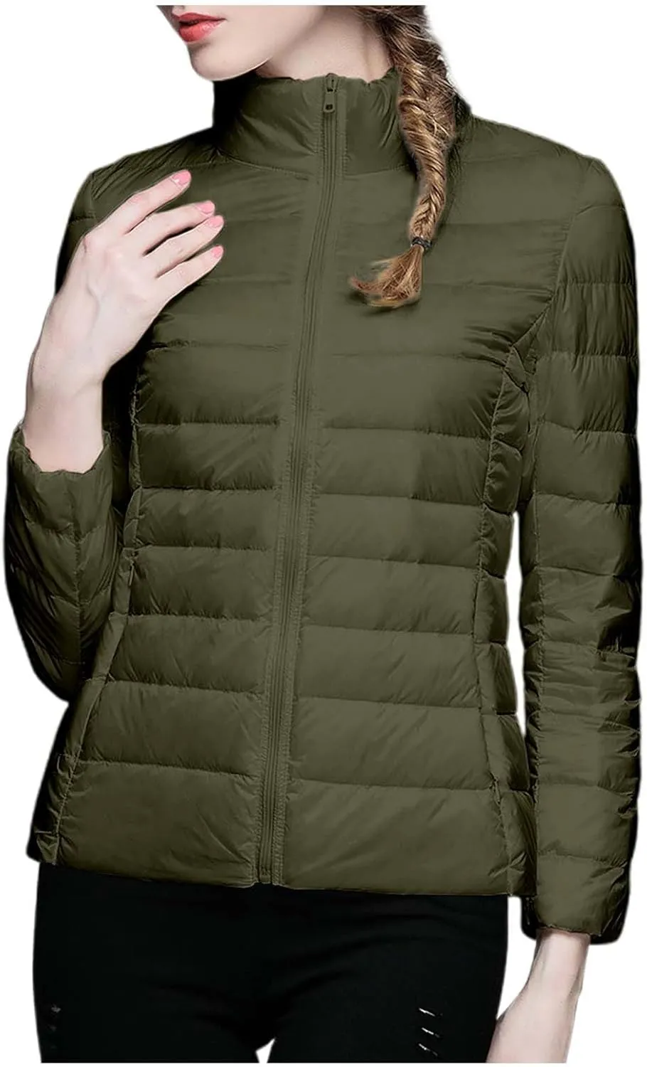 Women's Puffer Jacket Packable Quilted Lightweight Down Parka Plus Size Cropped Puffy Jacket Light Coat With Hood