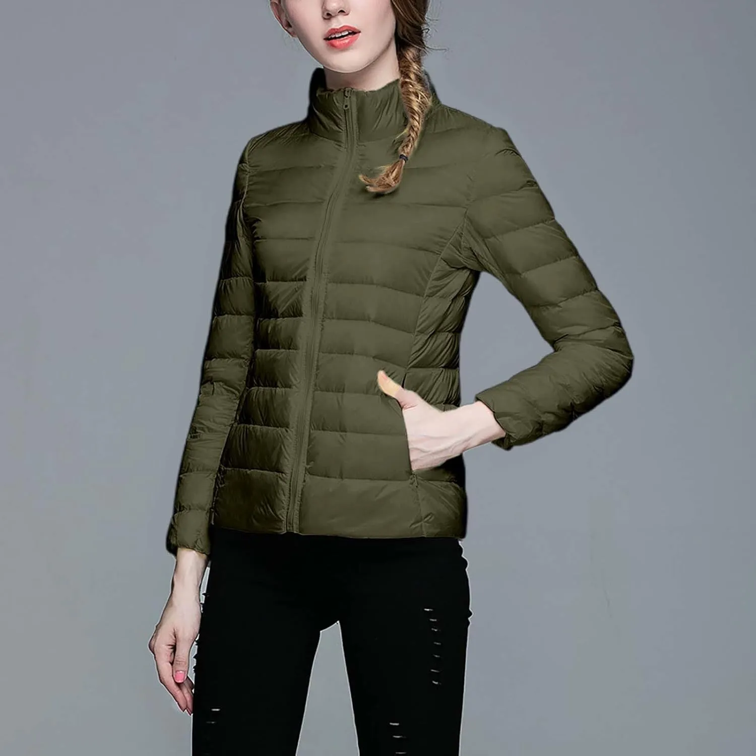 Women's Puffer Jacket Packable Quilted Lightweight Down Parka Plus Size Cropped Puffy Jacket Light Coat With Hood