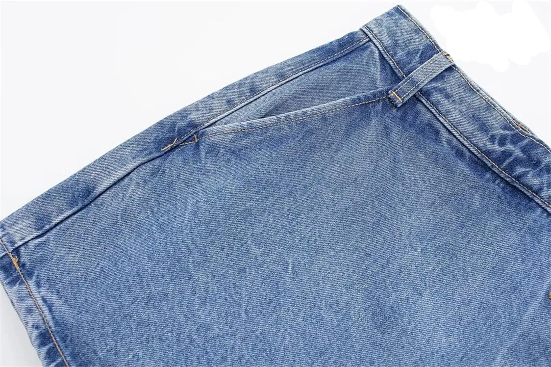 Women's Summer Jeans Street Wash Jeans Button Front Mini Skirt Sexy Slim Jeans Skirt Hundreds of Pants