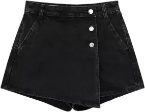 Women's Summer Jeans Street Wash Jeans Button Front Mini Skirt Sexy Slim Jeans Skirt Hundreds of Pants