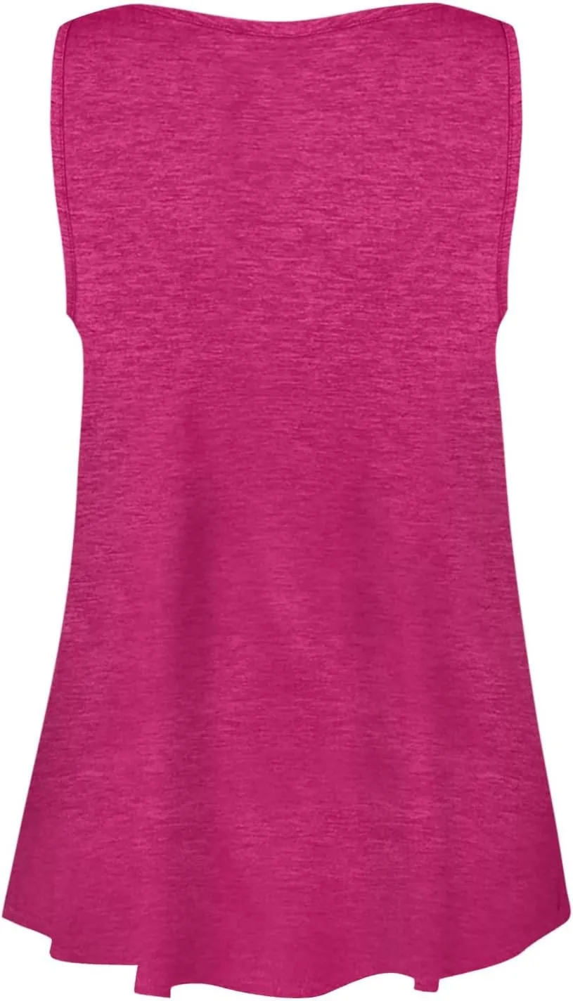 Womens Tank Top Loose Fit Casual Crew Neck Sleeveless Button T Shirts Plus Size 4Th of July Summer Tops