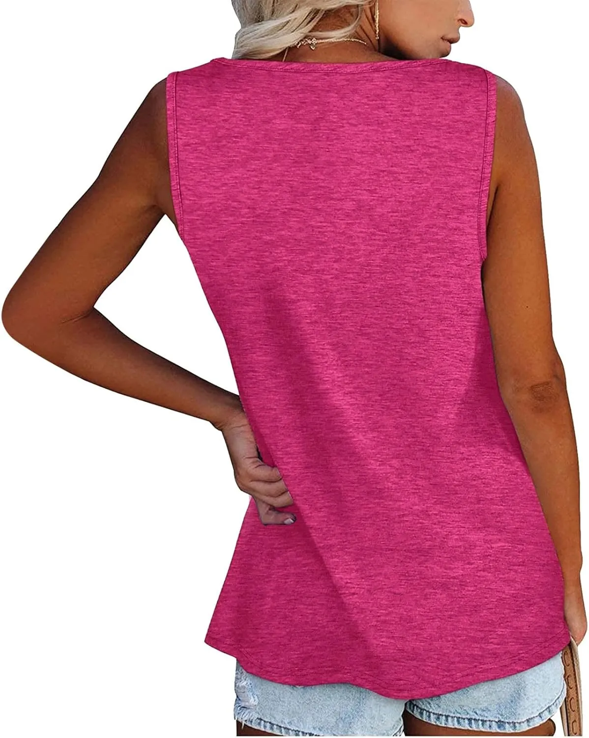 Womens Tank Top Loose Fit Casual Crew Neck Sleeveless Button T Shirts Plus Size 4Th of July Summer Tops