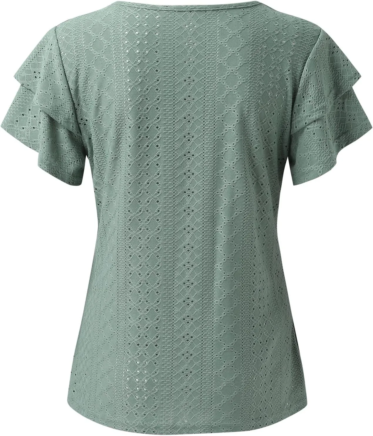 Womens Tops Summer Ruffle Sleeve Crew Neck Tshirts Loose Fit Casual Cute Top Blouses
