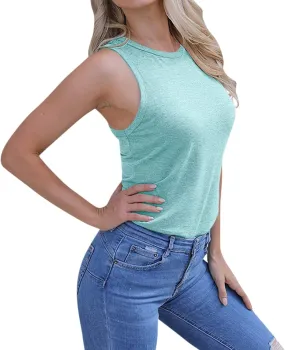 Womens Workout Elegant Sexy Cool O Neck Sleeveless Solid Breathable Tank Tops Shirt Beer Top for Women