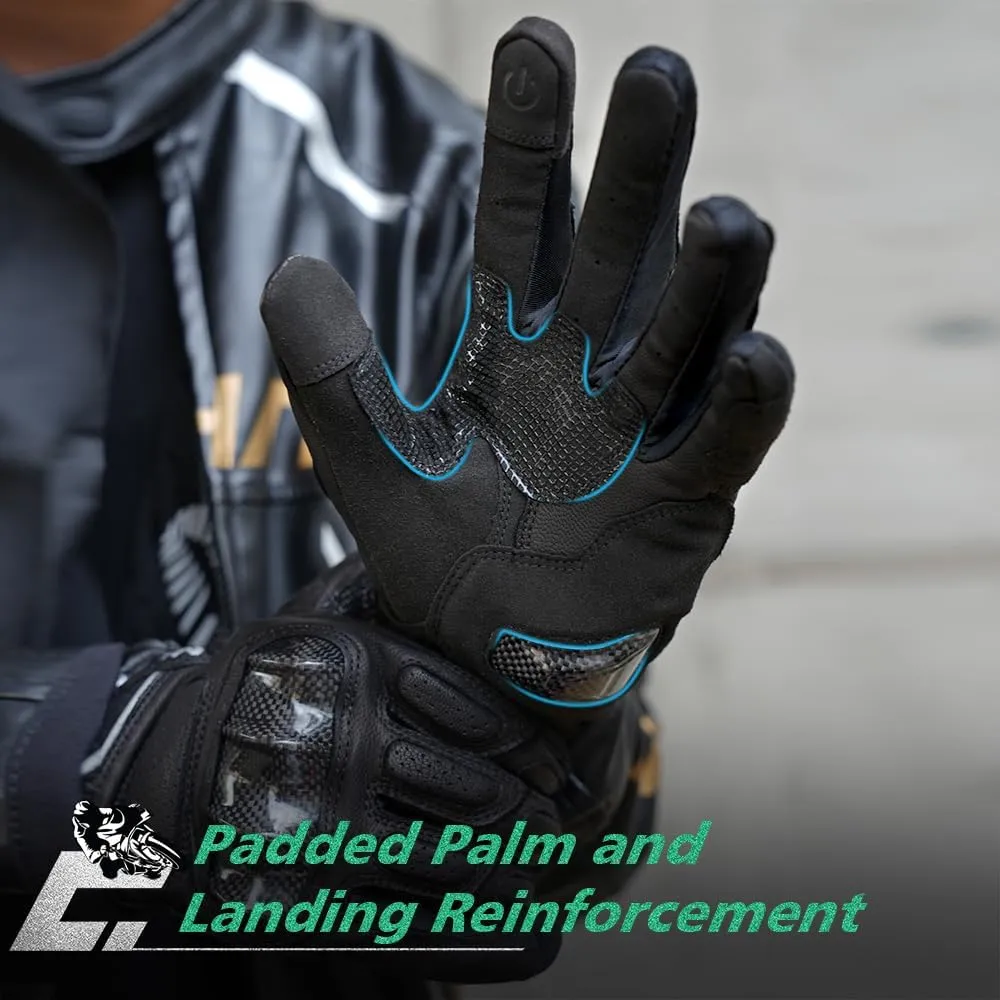 WTACTFUL Goatskin Leather Carbon Knuckle Motorcycle Gloves for Ultimate Protection and Comfort