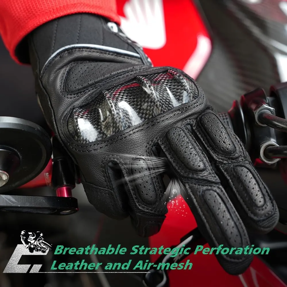 WTACTFUL Goatskin Leather Carbon Knuckle Motorcycle Gloves for Ultimate Protection and Comfort