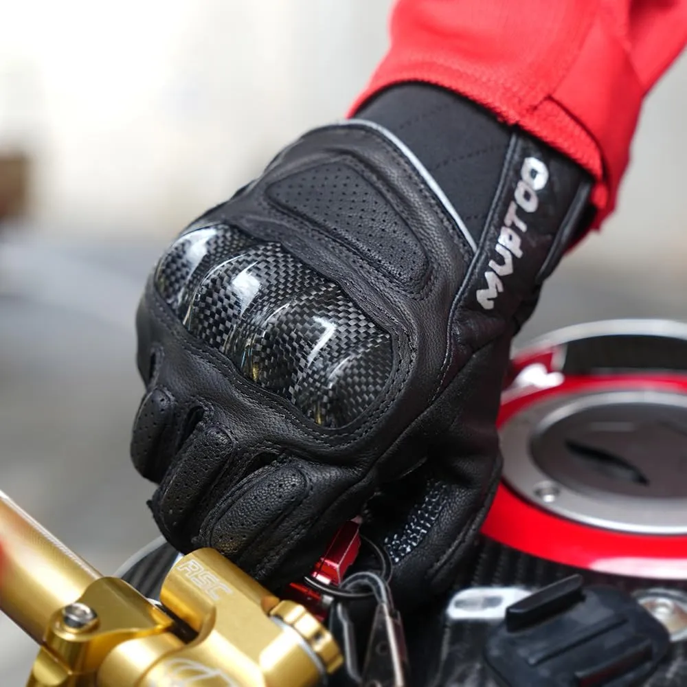 WTACTFUL Goatskin Leather Carbon Knuckle Motorcycle Gloves for Ultimate Protection and Comfort