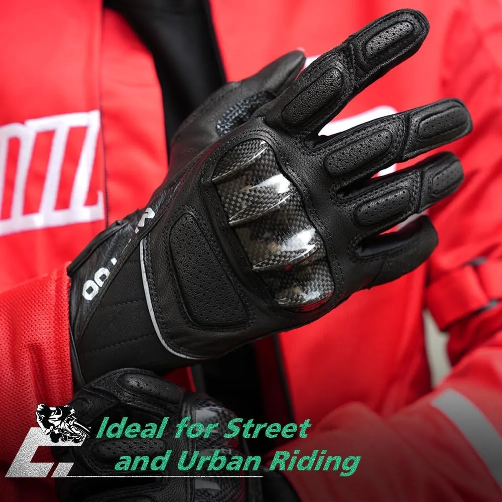 WTACTFUL Goatskin Leather Carbon Knuckle Motorcycle Gloves for Ultimate Protection and Comfort