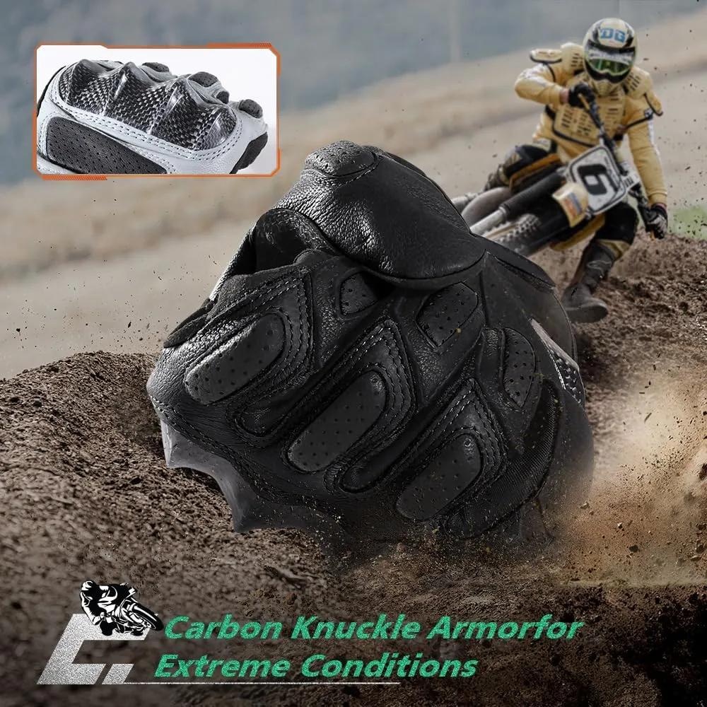 WTACTFUL Goatskin Leather Carbon Knuckle Motorcycle Gloves for Ultimate Protection and Comfort