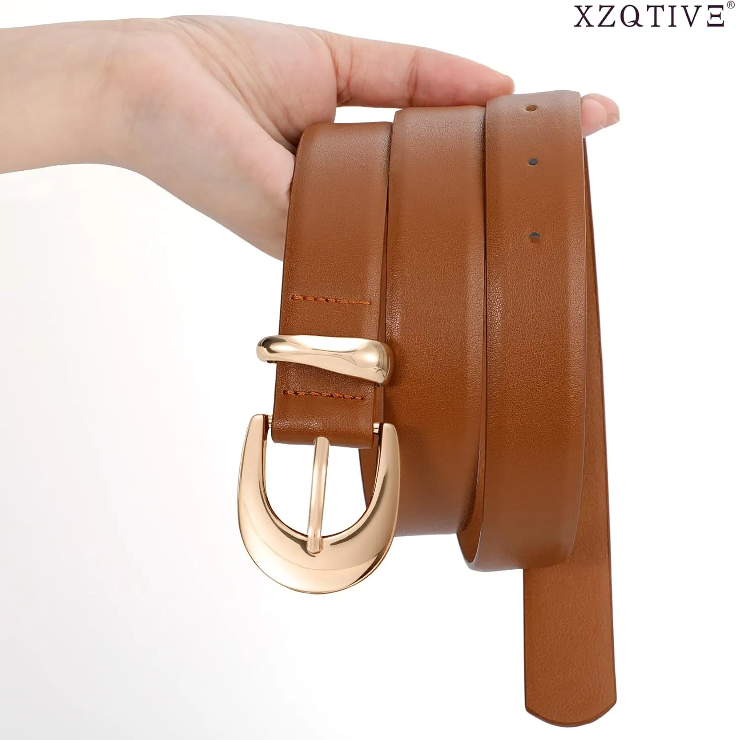 XZQTIVE Women Leather Belt for Jeans Pants Ladies Fashion Skinny belt with Gold Silver Buckle