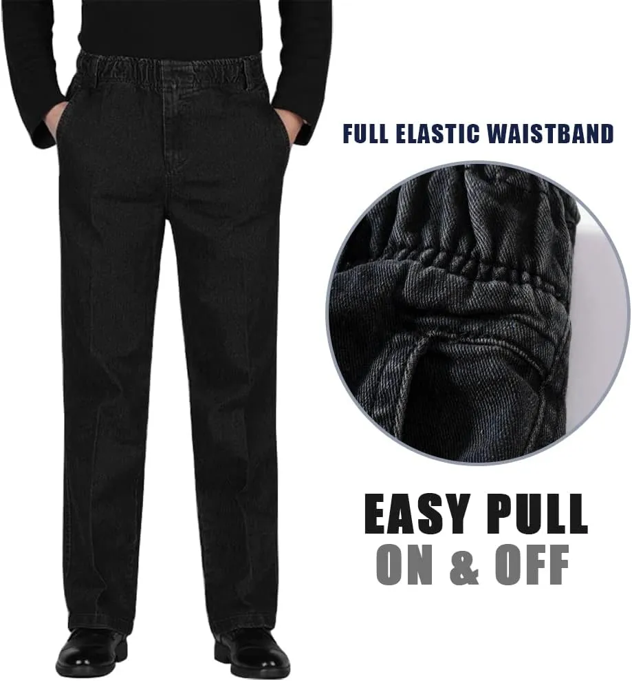Ylingjun Mens Jeans Elastic Waist Relaxed Fit Straight Leg Jeans Casual Pants