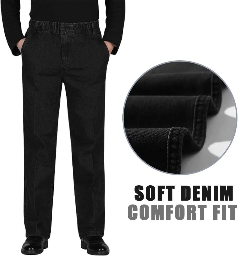 Ylingjun Mens Jeans Elastic Waist Relaxed Fit Straight Leg Jeans Casual Pants