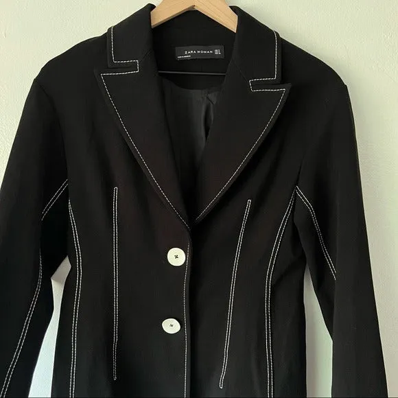 Zara Tailored Black Jacket with Exposed White Stitching